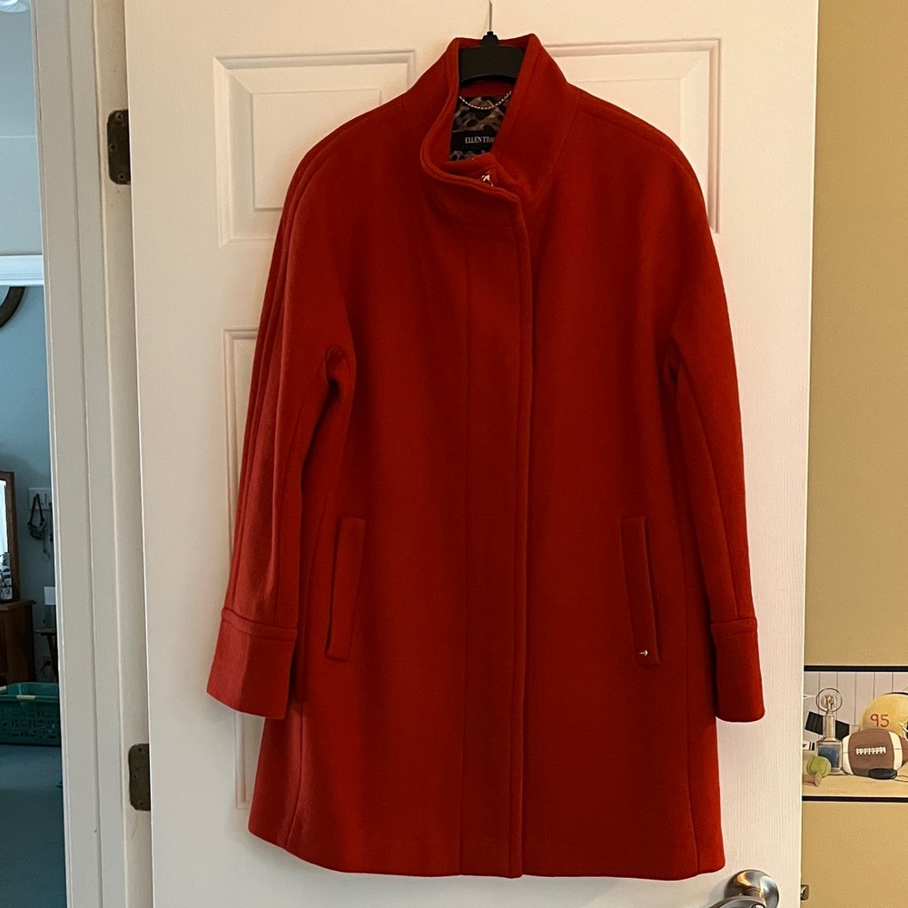 Ellen Tracy red wool blend stadium coat